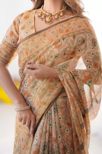 peach beige  ready to wear saree with  blouse