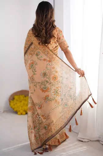 peach beige  ready to wear saree with  blouse