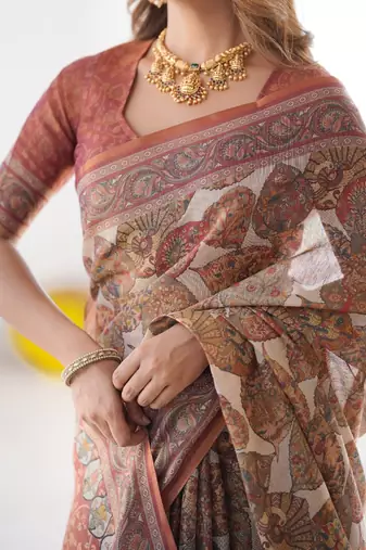 rust brown  ready to wear saree with  blouse