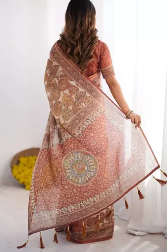 rust brown  ready to wear saree with  blouse