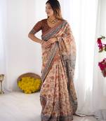 cream beige  ready to wear saree with  blouse