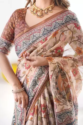 cream beige  ready to wear saree with  blouse