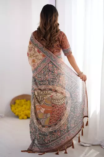 cream beige  ready to wear saree with  blouse