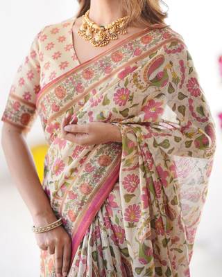 cream pink ready to wear saree with blouse 2