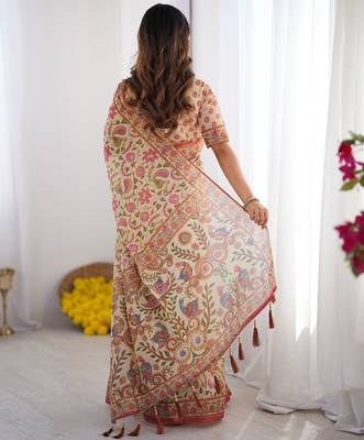 cream pink ready to wear saree with blouse 3