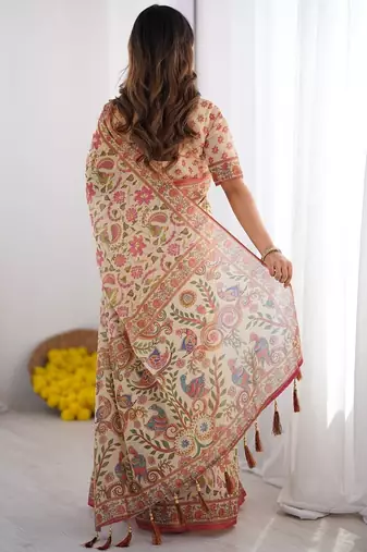 cream pink  ready to wear saree with  blouse