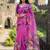 Magenta Color digital prints flower and hand moti work Silk Blend Saree