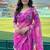 Magenta Color digital prints flower and hand moti work Silk Blend Saree