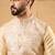Mens cream silk blend woven design mandarin collar koti