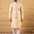 Mens cream silk blend woven design mandarin collar koti