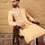 Mens yellow silk blend woven design mandarin collar koti