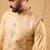 Mens yellow silk blend woven design mandarin collar koti