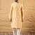 Mens yellow silk blend woven design mandarin collar koti