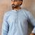 Mens blue silk blend floral straight kurta with trousers