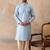 Mens blue silk blend floral straight kurta with trousers
