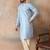 Mens blue silk blend floral straight kurta with trousers