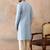 Mens blue silk blend floral straight kurta with trousers