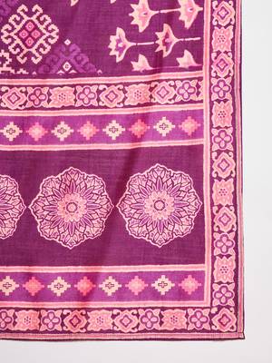 Womens purple silk blend ethnic motifs printed straight kurta trouser with dupatta 5