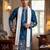 Men blue chanderi silk solid embroidered straight kurta trouser with dupatta