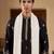 Men black silk blend solid embroidered straight kurta trouser with dupatta