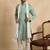 Men green silk blend solid embroidered straight kurta trouser with dupatta