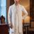 Men white silk blend floral embroidered straight kurta trouser with dupatta