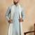Men blue silk blend solid embroidered straight kurta trouser with dupatta