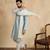 Men blue silk blend solid embroidered straight kurta trouser with dupatta