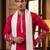 Men pink silk blend solid embroidered straight kurta trouser with dupatta