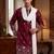 Men maroon silk blend solid embroidered straight kurta trouser with dupatta