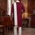 Men maroon silk blend solid embroidered straight kurta trouser with dupatta