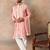 Men pink silk blend solid embroidered straight kurta trouser with dupatta