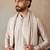 Men beige silk blend solid embroidered straight kurta trouser with dupatta