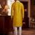 Men yellow chanderi silk solid embroidered straight kurta with dupatta