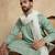 Men green silk blend solid embroidered straight kurta with dupatta