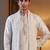 Men white silk blend floral embroidered straight kurta with dupatta