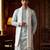 Men blue silk blend solid embroidered straight kurta with dupatta