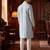 Men blue silk blend solid embroidered straight kurta with dupatta