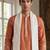 Men peach vartican solid embroidered straight kurta with dupatta