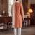 Men peach vartican solid embroidered straight kurta with dupatta
