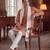 Men peach vartican solid embroidered straight kurta with dupatta