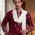 Men maroon silk blend solid embroidered straight kurta with dupatta