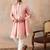 Men Pink silk blend solid embroidered straight kurta with dupatta