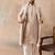 Men beige silk blend solid embroidered straight kurta with dupatta