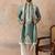 Men green silk blend solid embroidered straight kurta with dupatta