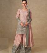 Pink and grey georgette sharara suit - free size 