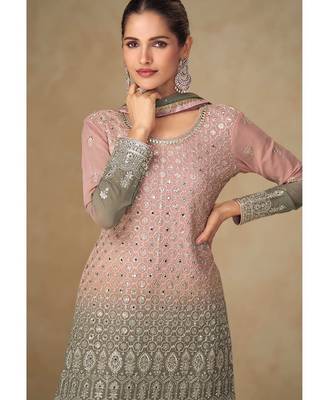 Pink and grey georgette sharara suit - free size  2