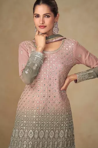 Pink and grey georgette sharara suit - free size 