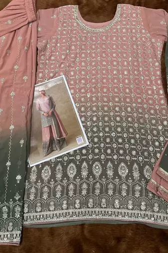 Pink and grey georgette sharara suit - free size 