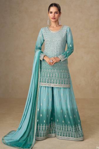 Light blue georgette sharara suit - free size 